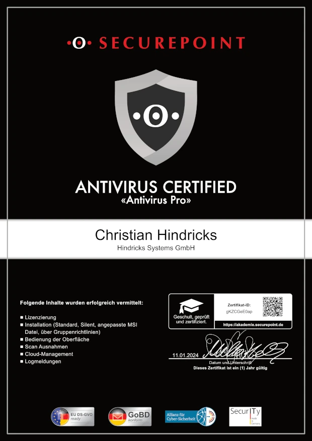 Partnerzertifikat Securepoint Antivirus Pro 2024